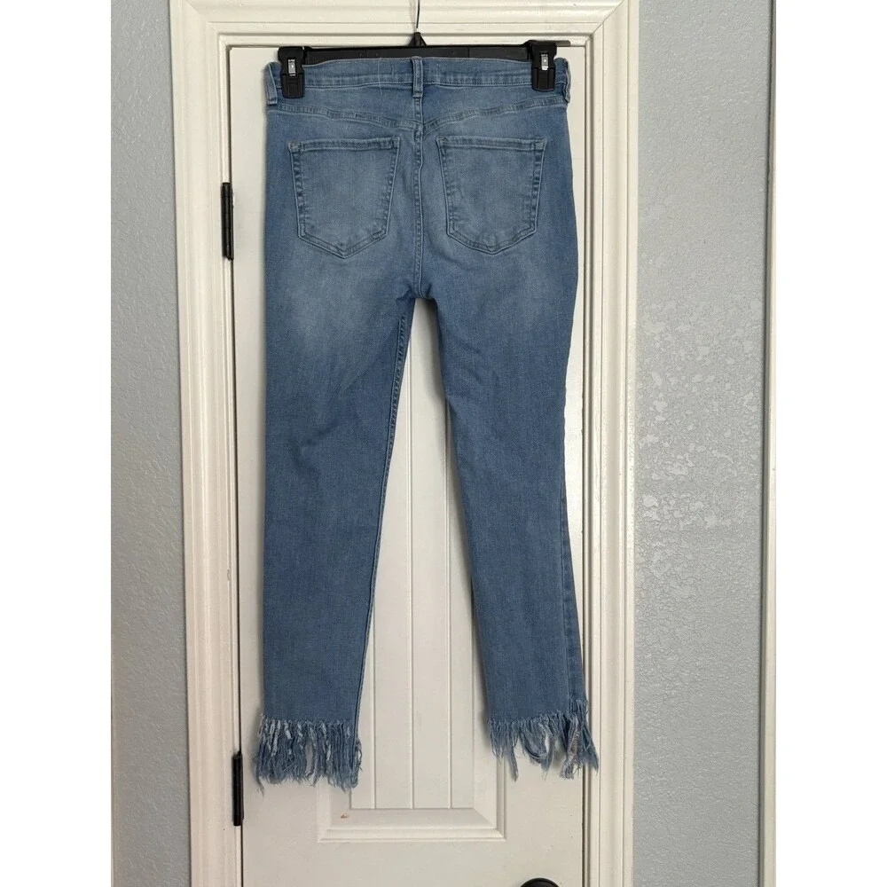 We The Free Twenty Eight Jeans Women 28 Blue Distressed Fringe Hem